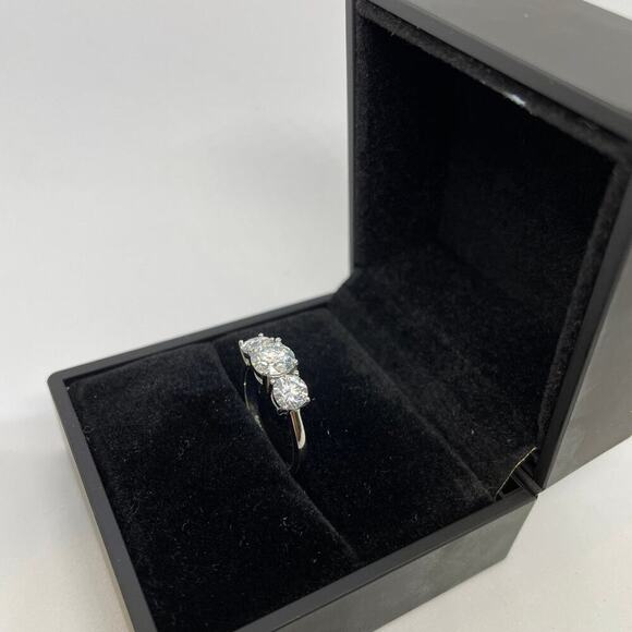 Three Stone Moissanite Ring Past Present Future Trilogy Wedding Anniversary Band - Picture 8 of 10